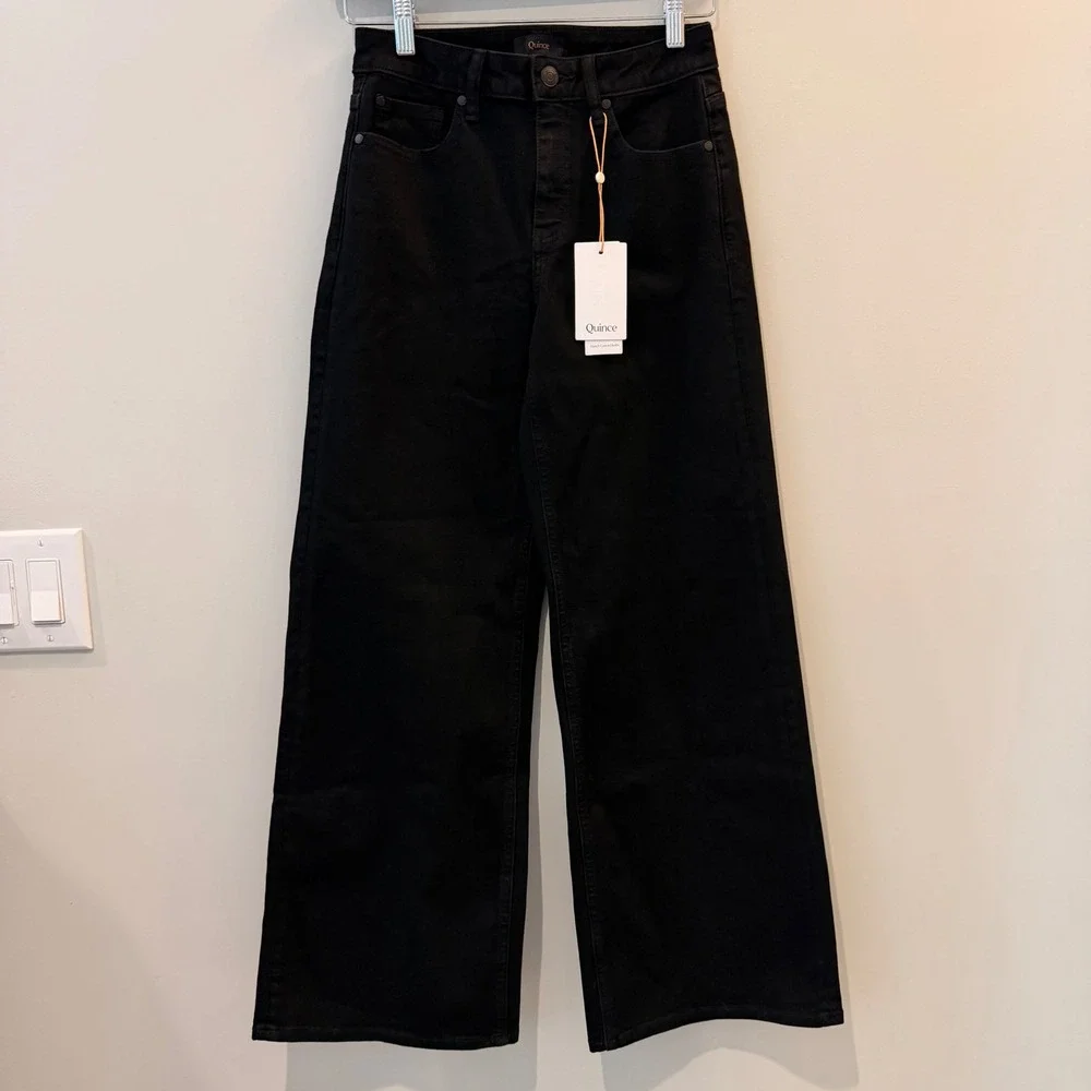 Quince Bella Stretch Wide Leg Jeans Denim Date Trip Vaca Black 26 Regular NWT - Picture 2 of 13